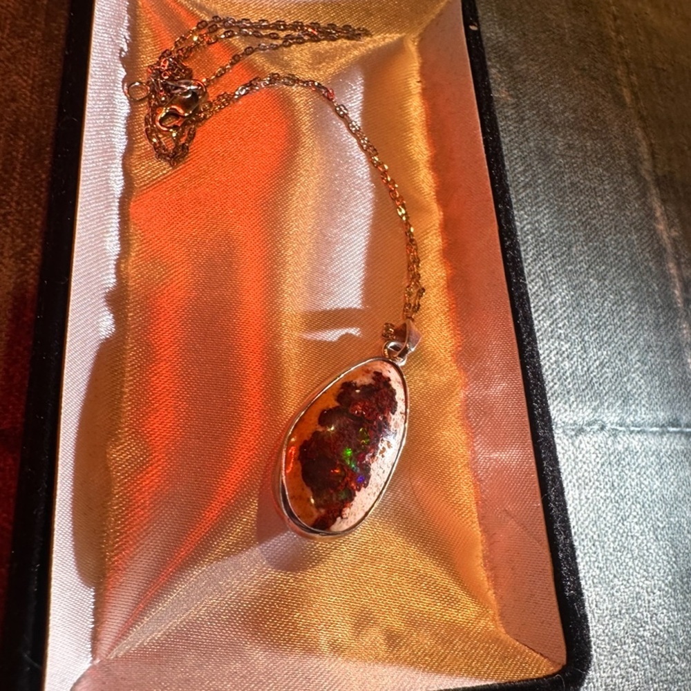 Sterling Silver Mexican Cantera Opal & 10k White Gold 17” Chain - Picture 6 of 11